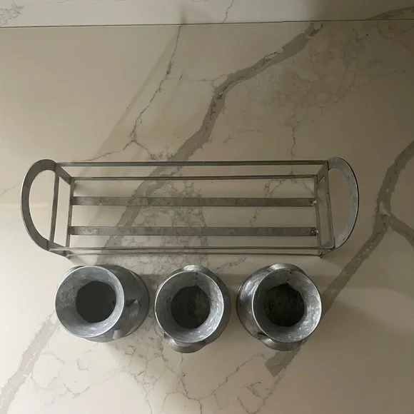 Galvanized Metal Milk Can Trio with Stand - Picture 11 of 13